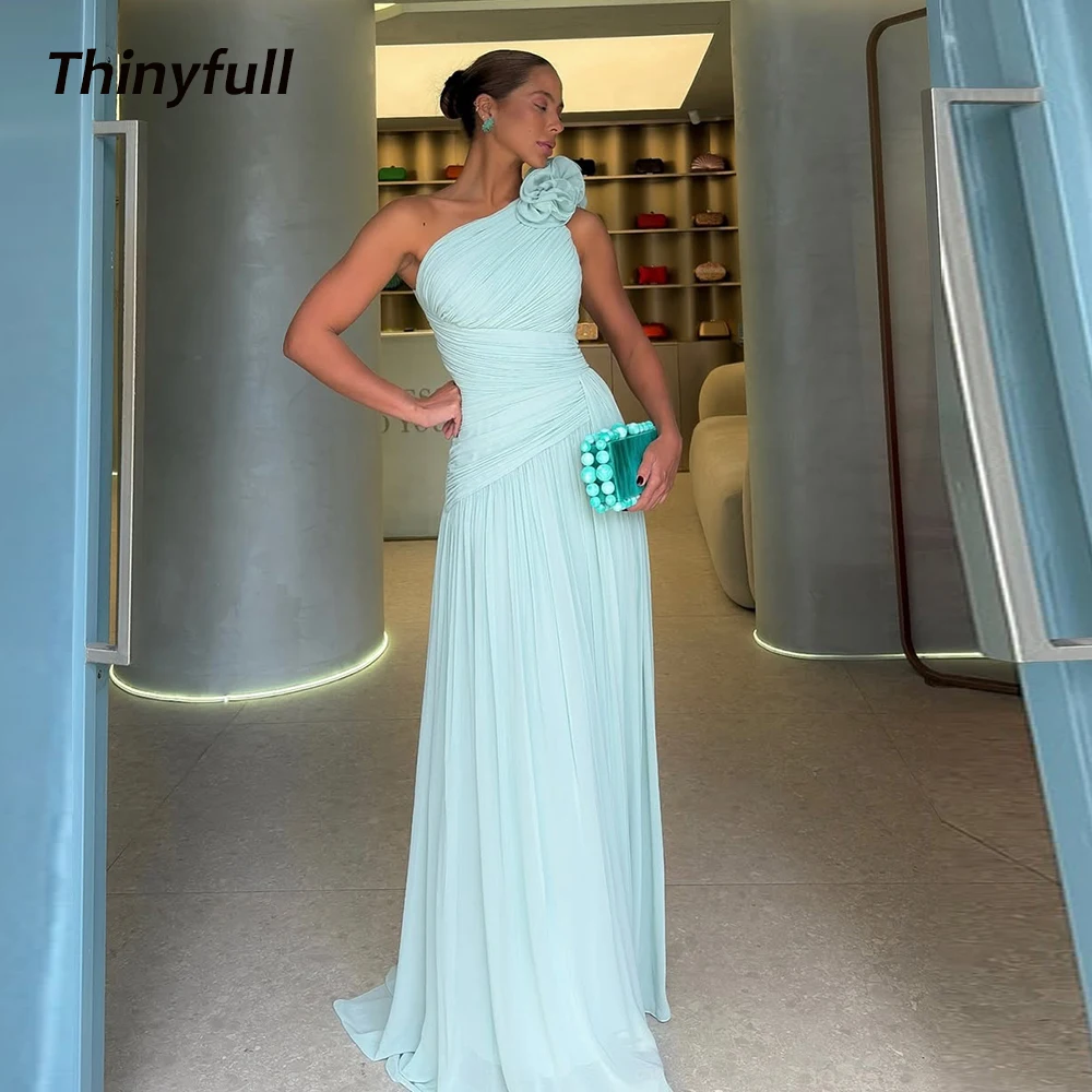 

Thinyfull Chiffon Mermaid Prom Dress One Shoulder Sleeveless Arab Evening Dresses Long Formal Gown Robe De Soirée Customized
