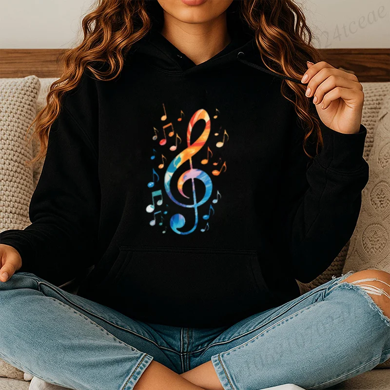 Colorful Treble Clef Hoodie for Women Men Casual Sweatshirt Music Notes Autumn Winter Hoodie Rainbow Musician Gift Sportwear