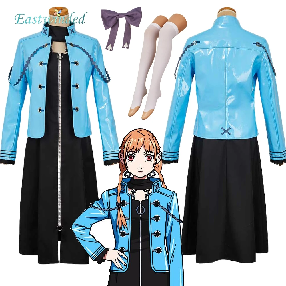 

Kamigori Ubu Cosplay Costume Clockwork Girl of Punk Virgin Blue Coat Black Dress Suit Women Disguise Halloween Carnival Party