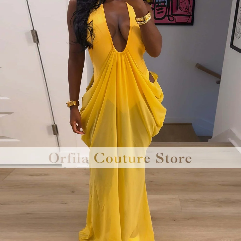 Yellow Formal Evening Dresses for Women 2026 Mermaid Prom Dresses Halter African Gala Party Gowns Customized