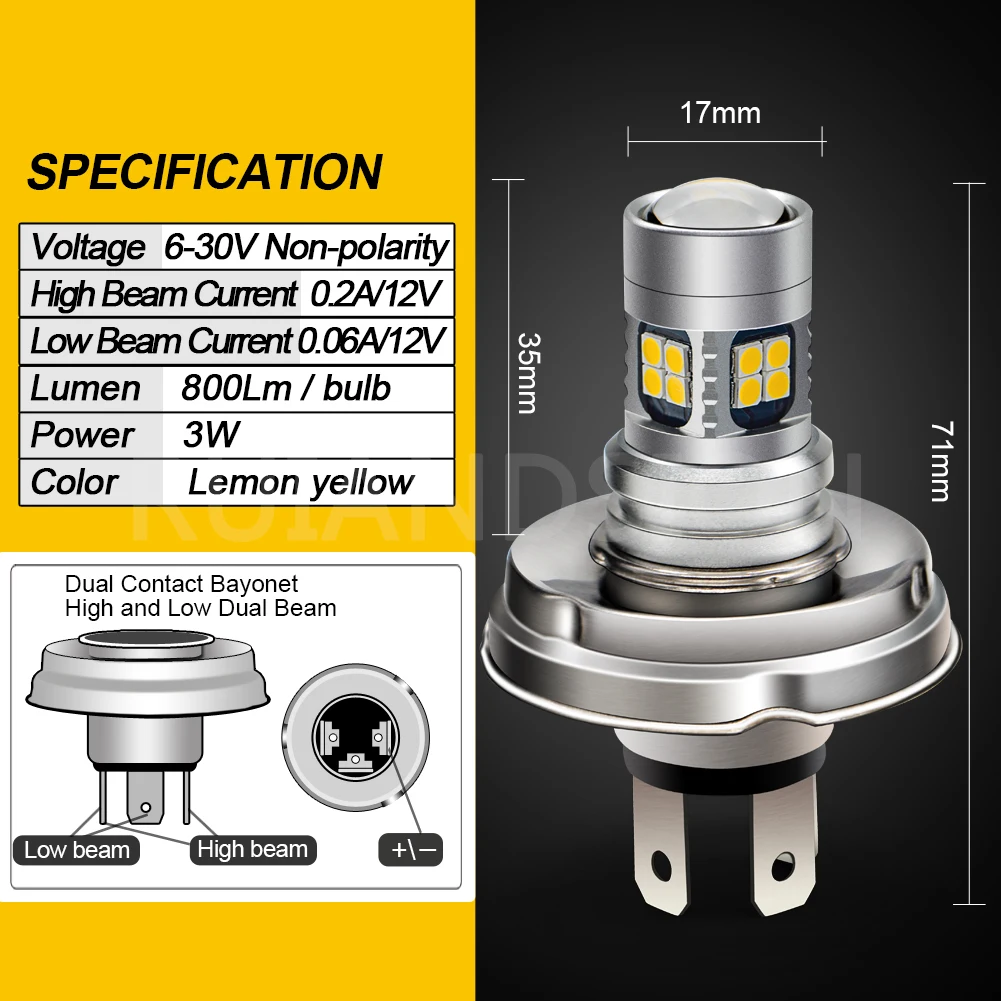 RUIANDSION P26S P45T LED Bulb Scooter Adapter Motorcycle LED Headlight Bulb Racer Lamp 6V 12V 24V 30V White Warm White Yellow