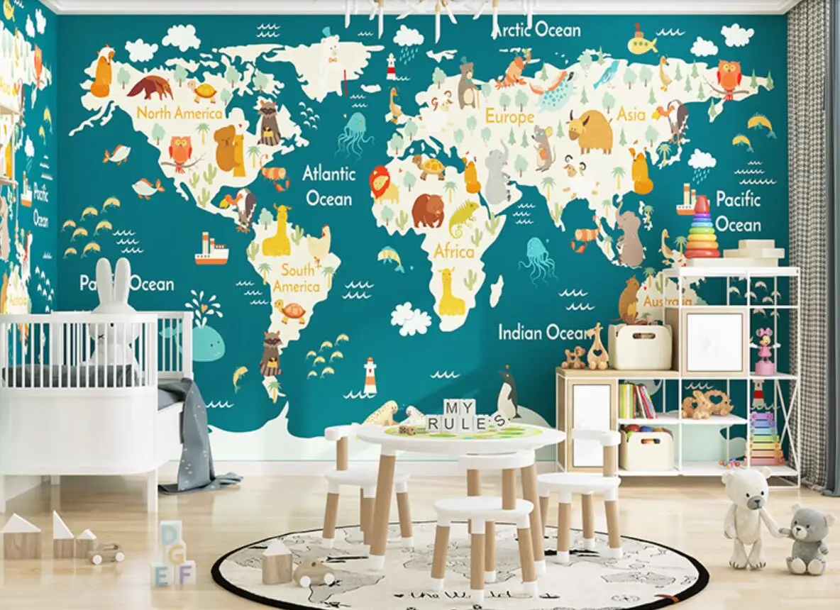 papel pintado de pared custom 3d wallpaper mural world map cartoon children's room background wall papel de parede