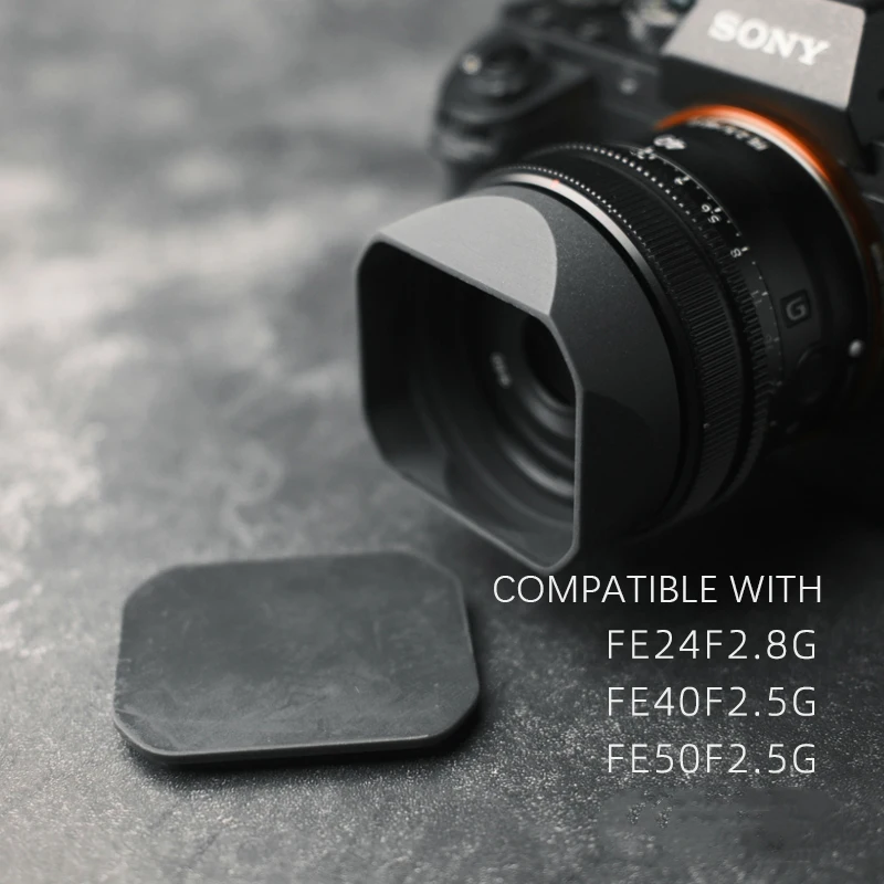 Camera Lens Hood Square Resin Screw-in Lens Hood Lens Cap Replaces For Sony FE24mmF2.8G FE40mmF2.5G FE50mmF2.5G