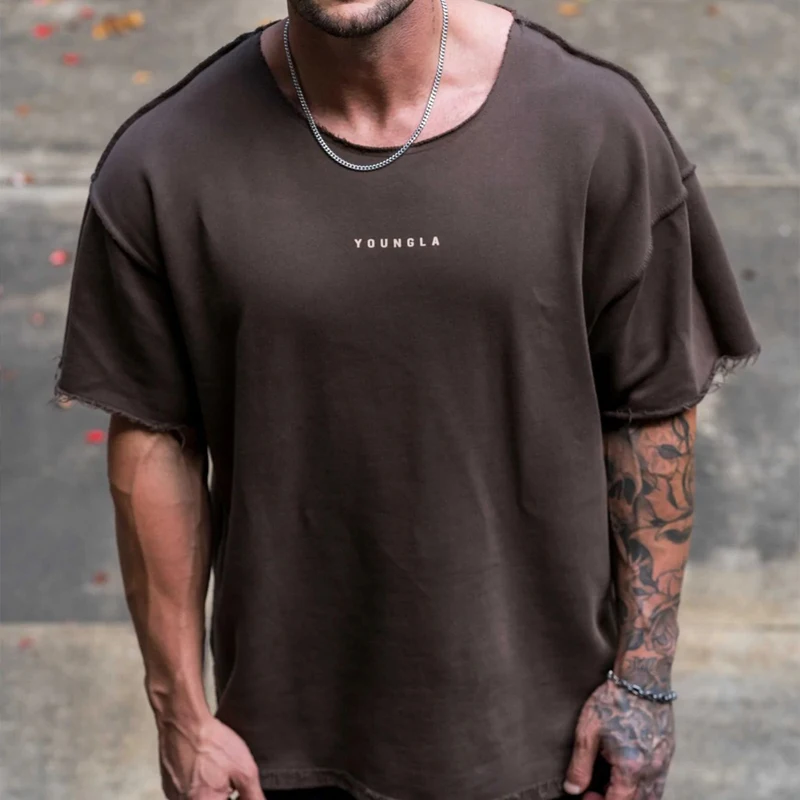 Moda Casual Abbigliamento da uomo T-shirt oversize da uomo T-shirt stampata girocollo in cotone a maniche corte irregolare Abbigliamento da allenamento per palestra