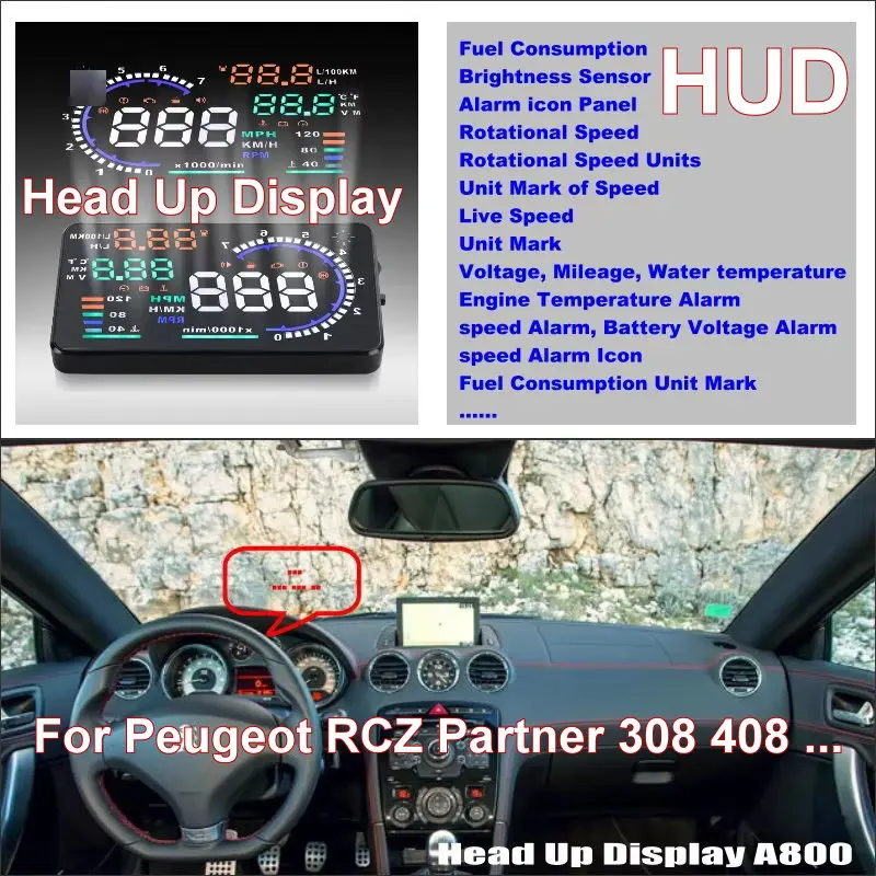 

Car Headup HUD Head Up Display For Peugeot RCZ Partner 308 408 3008 5008 2000-2025 Auto Windshield Projector Accessories