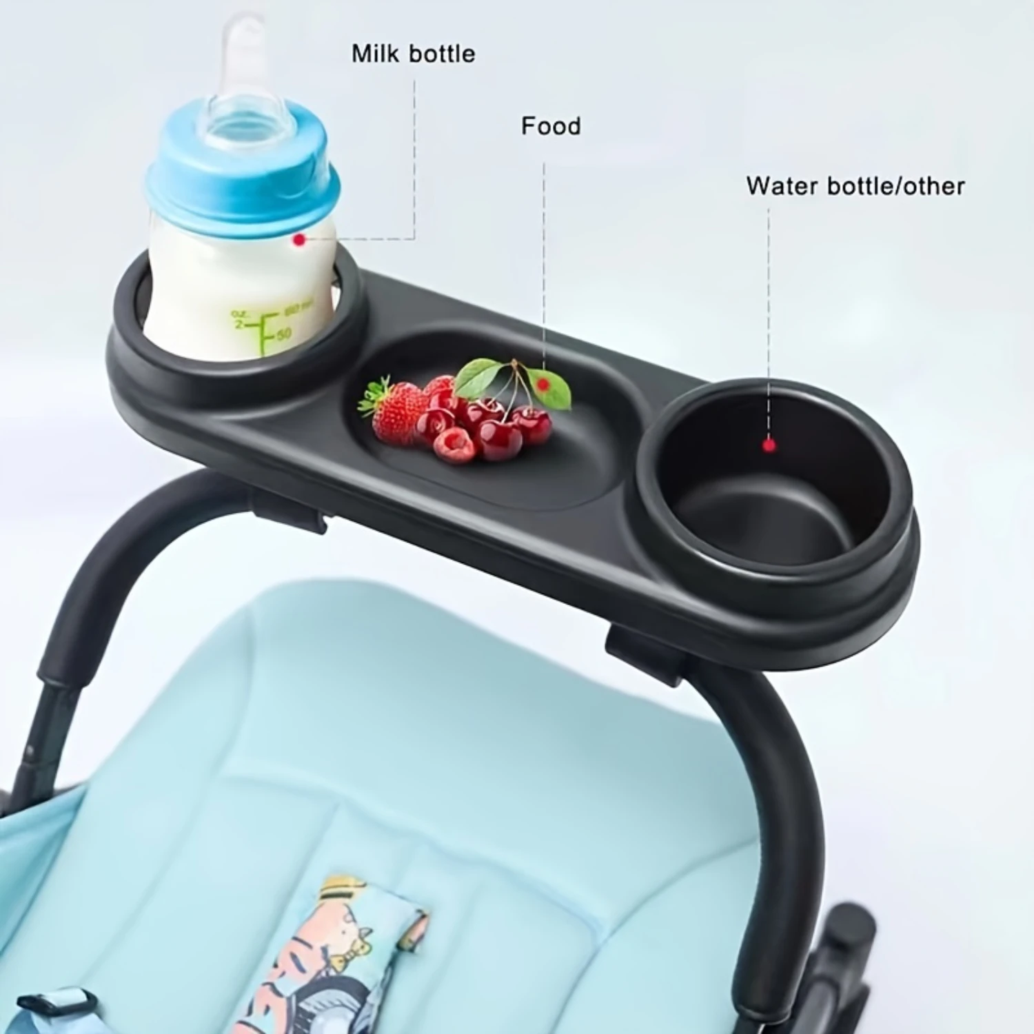 Stroller Tray With Cup Holder, Universal Stroller Tray Snack Catcher Accessory Drink Holder, Non-Slip Black Stroller Cup Holder 