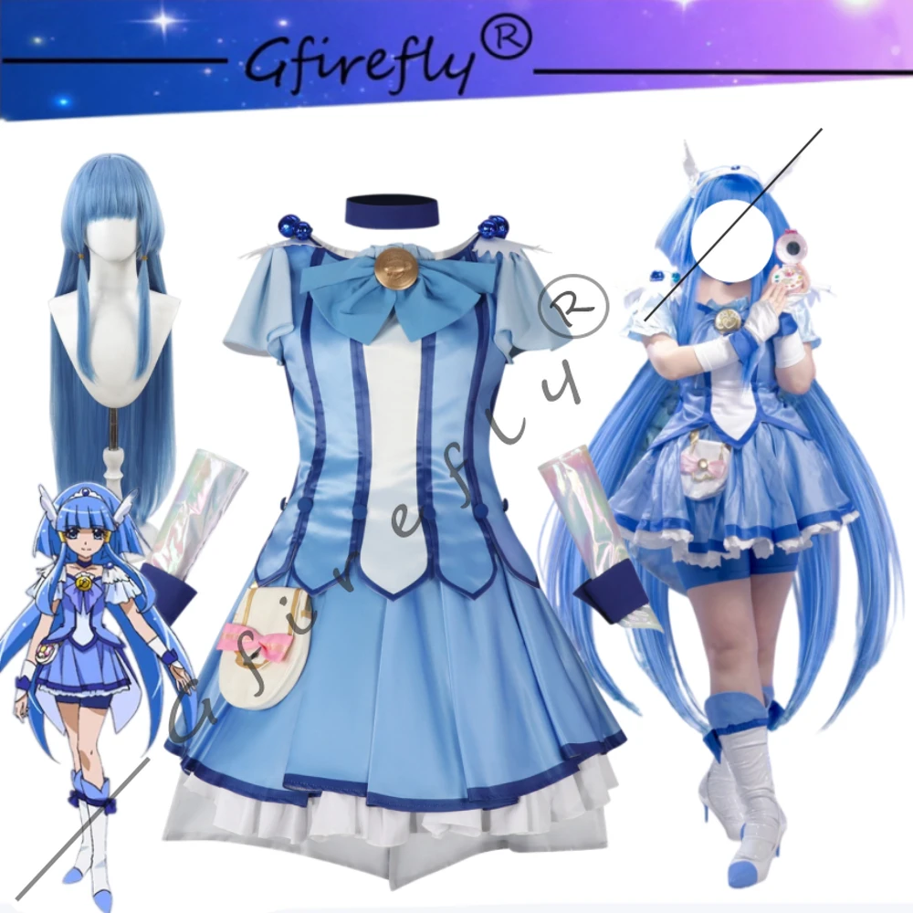 

Smile Pretty Cure Reika Aoki Blue Angel Dress Cosplay Set Full Costume Adult Women Halloween Carnival Comic Con Stage Outfit