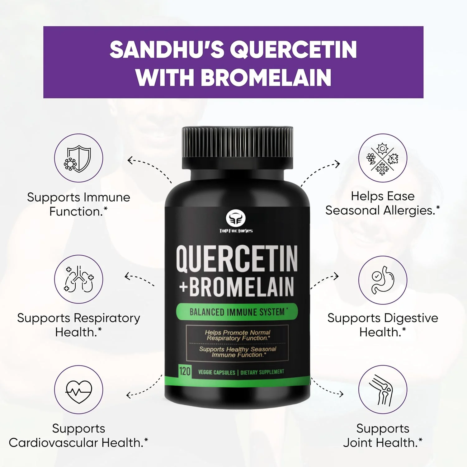 

Top Factories Quercetin With Bromelain Supplement Complex 120 Capsules Enhance Immunity Respiratory