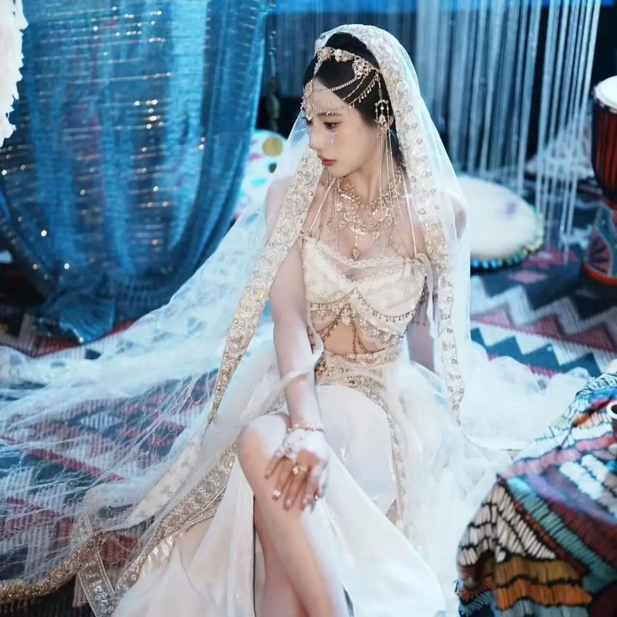 Western Regions Princess Cloak Exotic Style Flying Dance Dress Goddess Princess Han Element Travel Photography White Dress Set