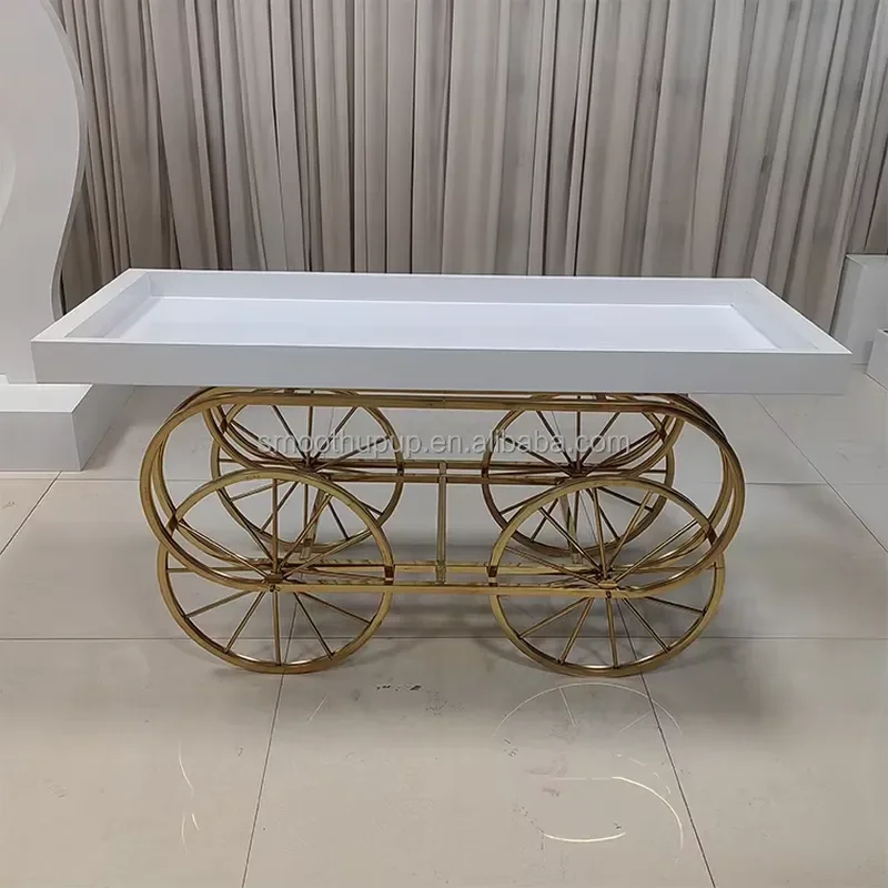 Gold Stainless Steel Wedding Candy Cart Metal Display Stand Self Service Dessert Table for Party Events Factory Price