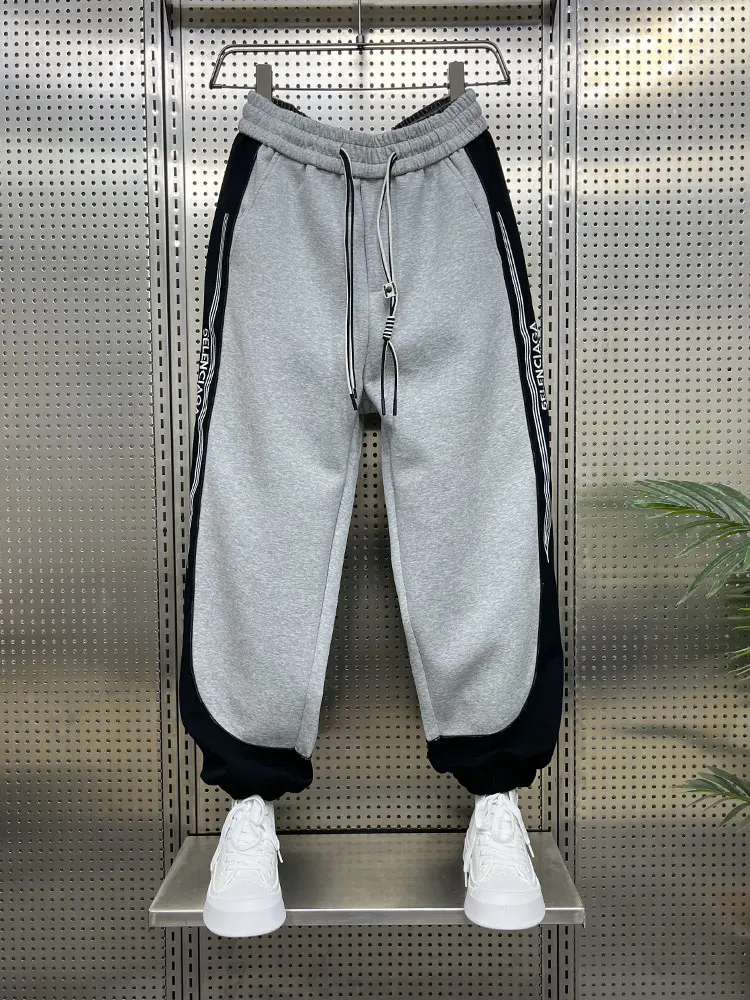 

Мужские повседневные спортивные брюки Harajuku Sle, полосатые брюки с вышивкой в стиле пэчворк, свободные длинные брюки большого размера для отдыха