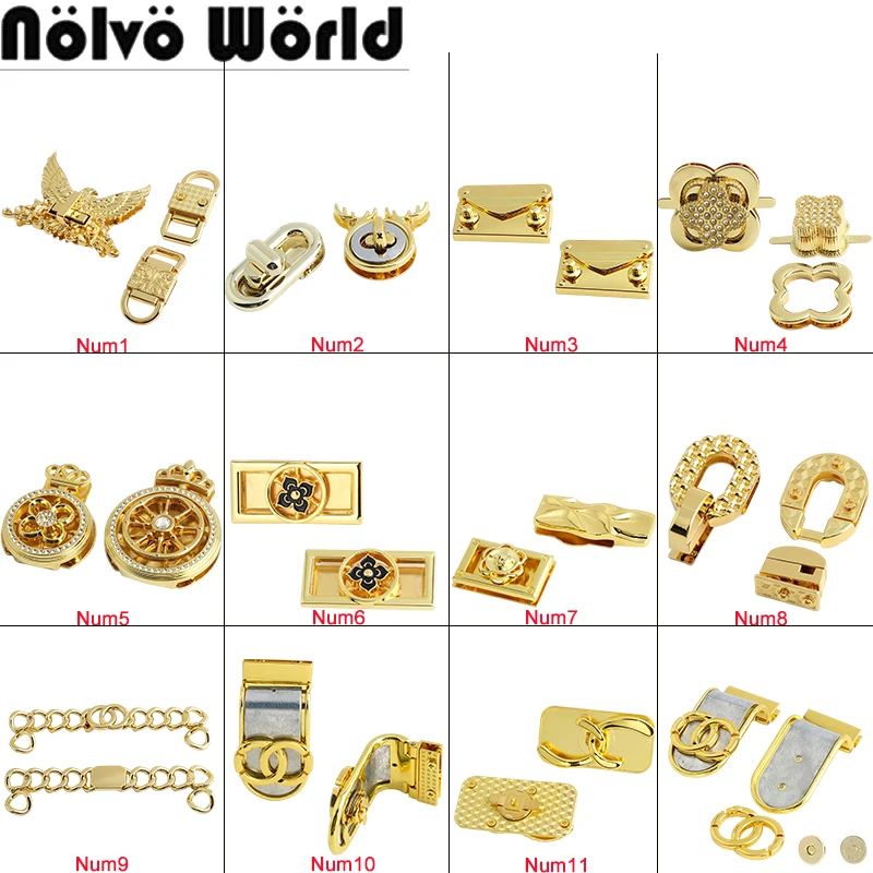 K Gold Rectangle Shape Metal Durable Clasp Turn Locks For Handbags Purse Bags Shoulder Luggage Magnetic Buckles Part Accessories