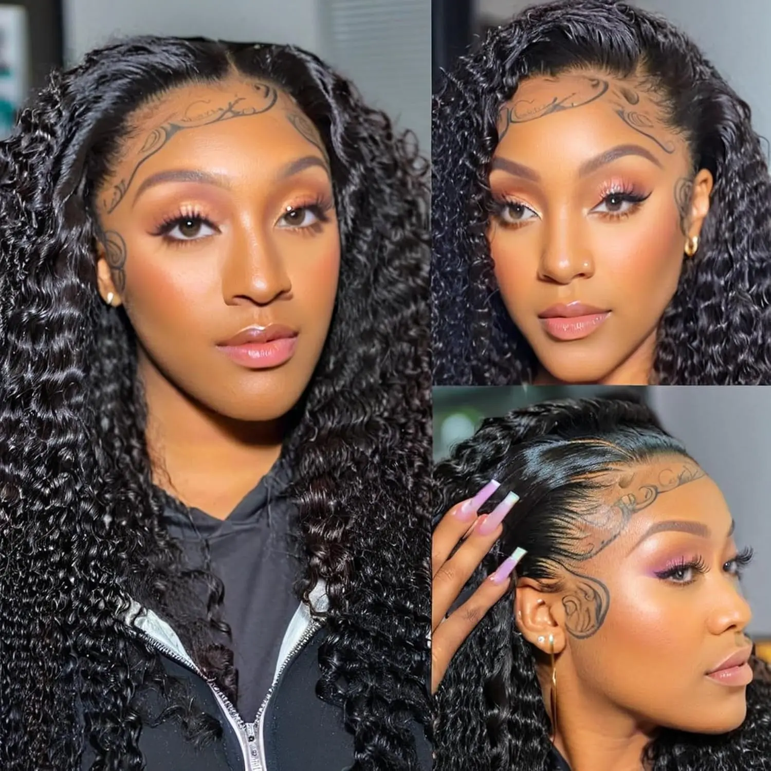 13x4 HD Lace Front Wigs Kinky Curly Human Hair Wig Pre Plucked Natural Black Brazilian Kinky Curly Wig with Baby Hair 200% Density for Women