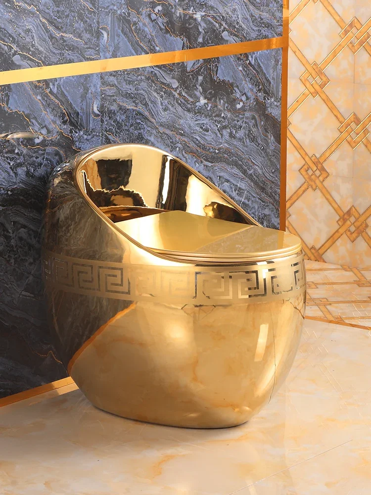 Gold toilet egg shaped electroplated gold color toilet artistic personality European ceramic new flush toilet