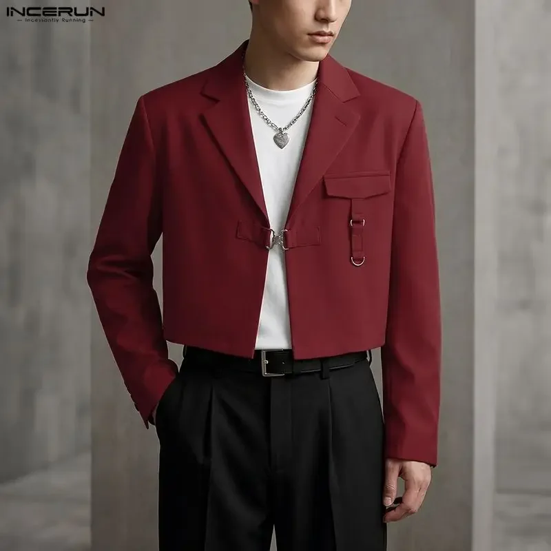 INCERUN Men Blazer Lapel Long Sleeve One Button Casual Crop Suit For Man Streetwear Korean Style 2026 Fashion Male Blazer S-5XL