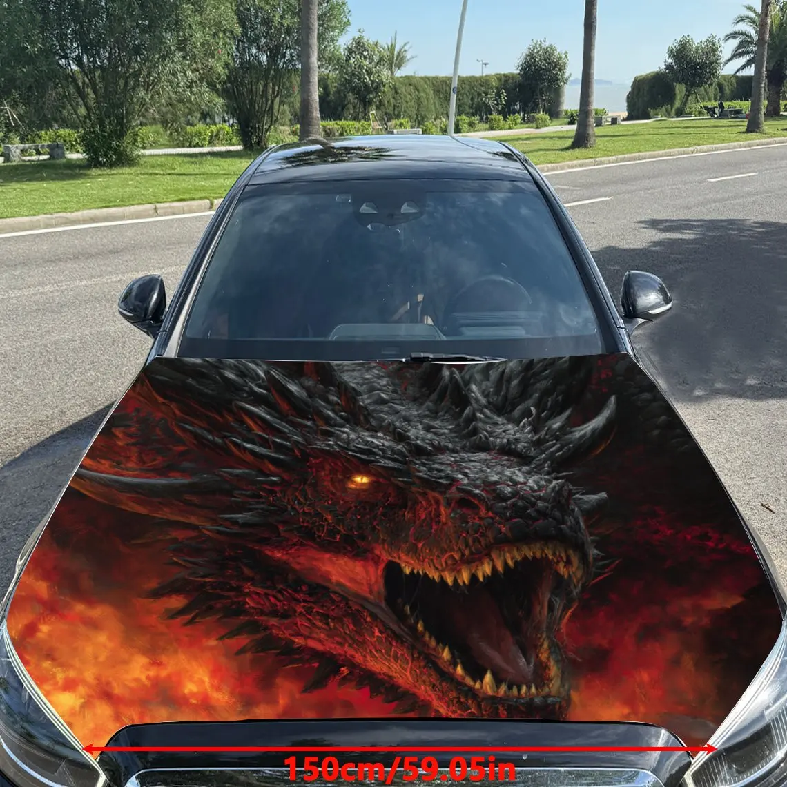 Dominant Fire Dragon Pattern car hood stickers, waterproof self-adhesive, scratch resistant, easy to stick, durable car PVC stic
