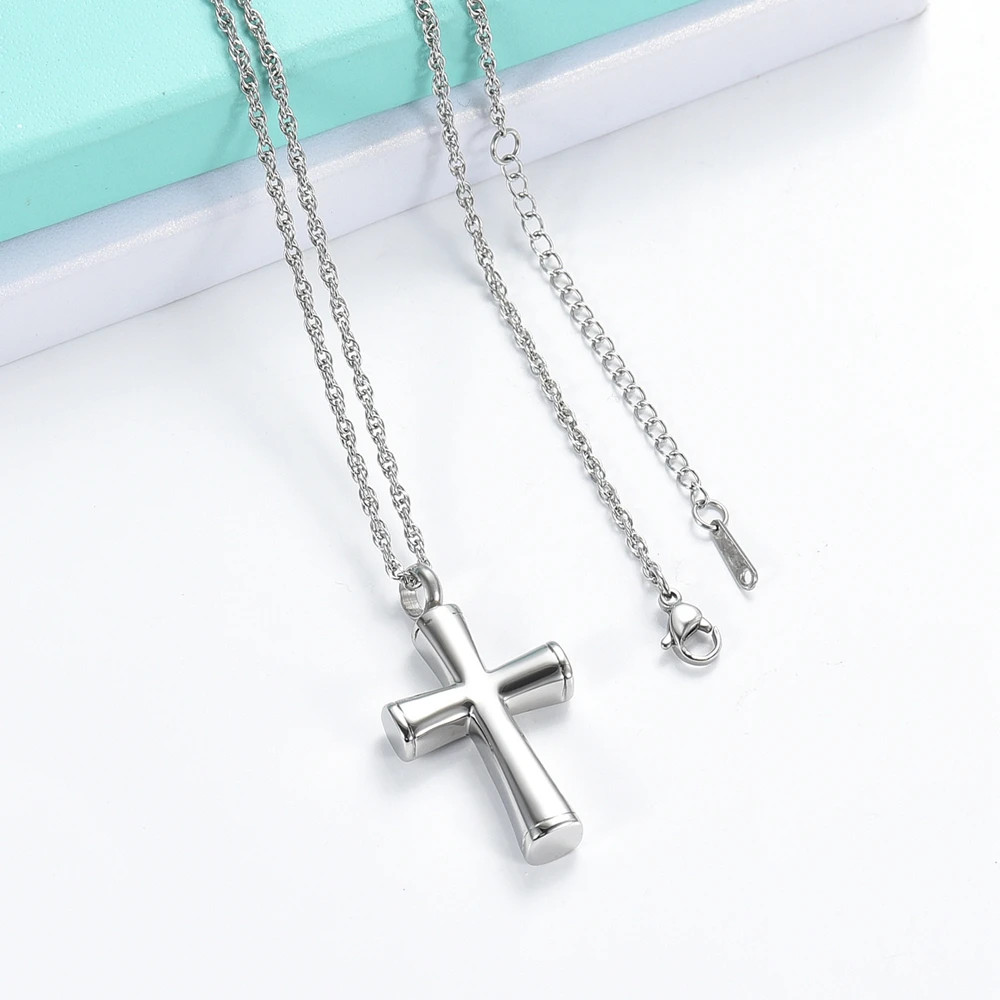 Wholesale Black Cross Shape Urn Necklace For Ashes Lord Prayer Keepsake Jewelry Stainless Steel Religion Cross Cremation Pendant