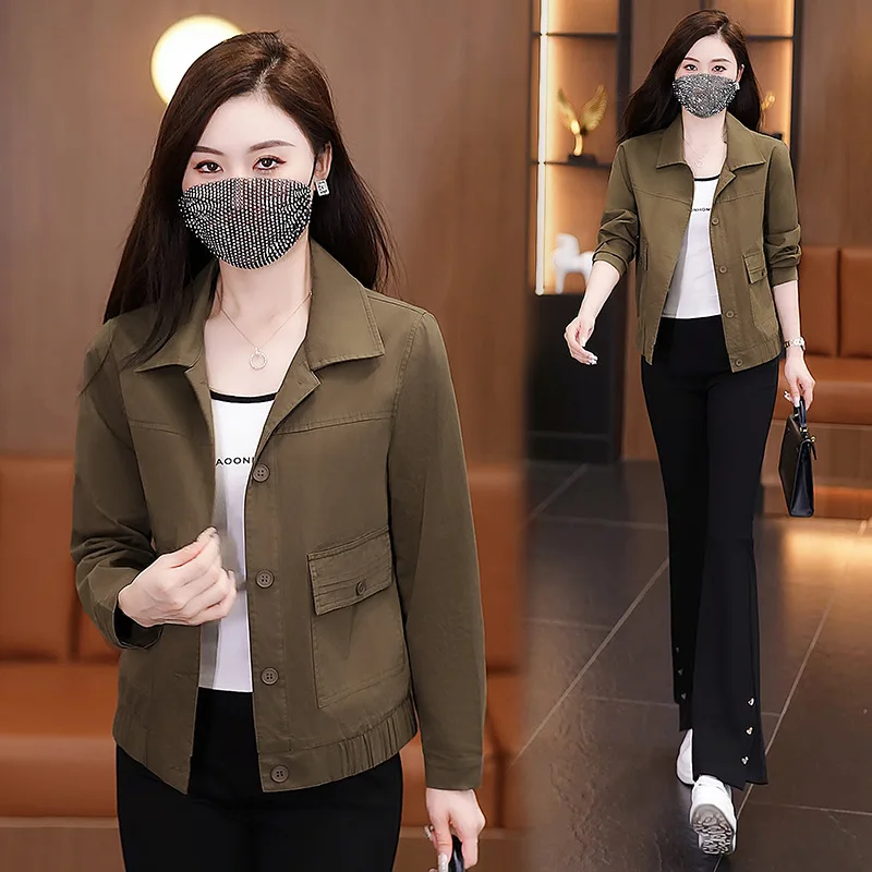 Loose-Fitting Short Coat Women's Spring and Autumn Anti-Aging Casual Solid Color Jacket Long-Sleeved Shirt Fashion