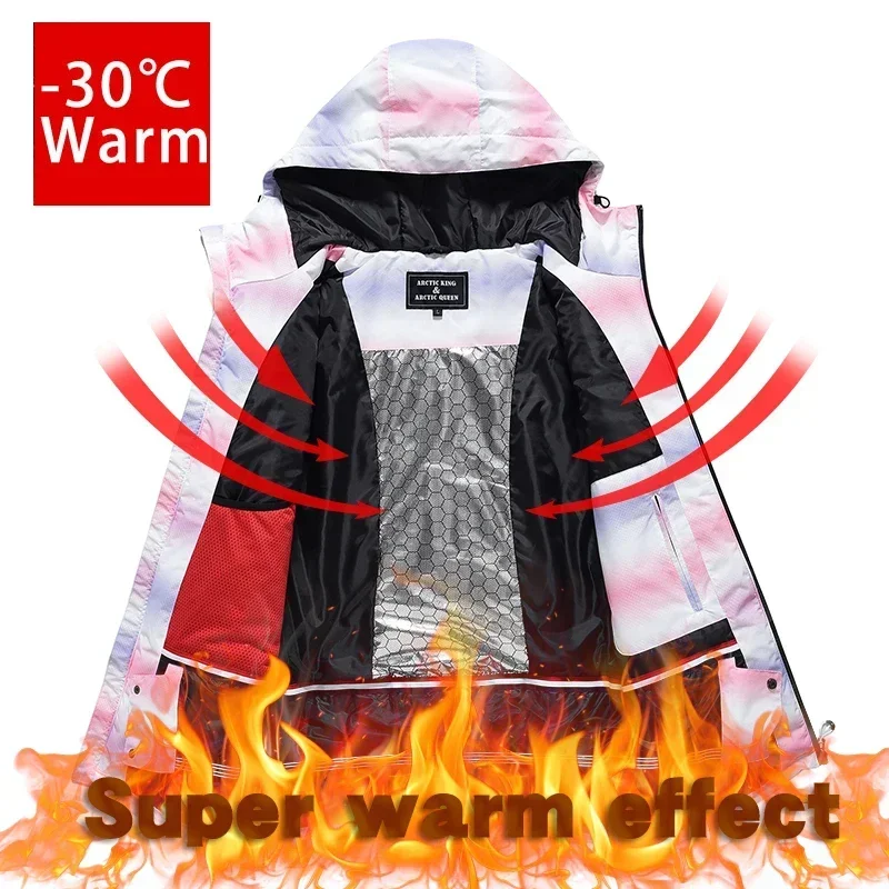 بدلة تزلج عالية الجودة شتوية خارجية سترة تزلج حرارية وسراويل ثلج فضفاضة ملابس شتوية مقاومة للماء بدلة تزلج على الجليد للسيدات
