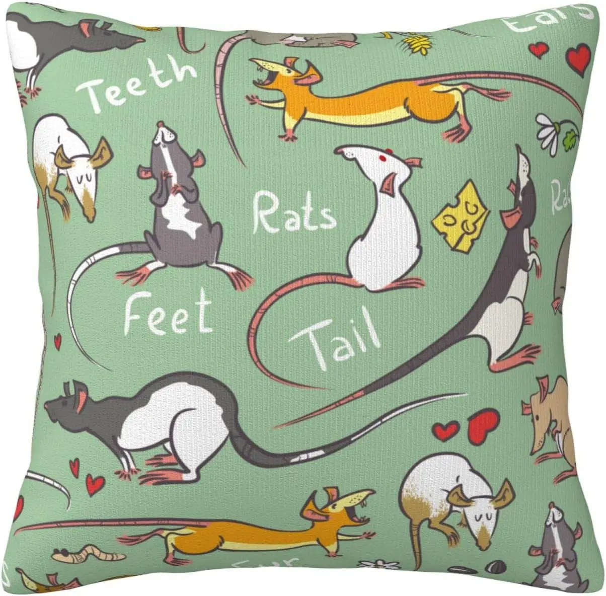 Janleap-funda de almohada decorativa con dibujos de ratón, cubierta de cojín con diseño divertido de animales y ratas