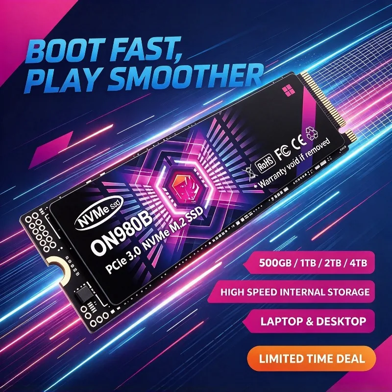 High Speed ON980B NVMe M.2 SSD 500GB 1TB 2TB 4TB, Portable Solid State Hard Disk Drive for Laptop Desktop Computers