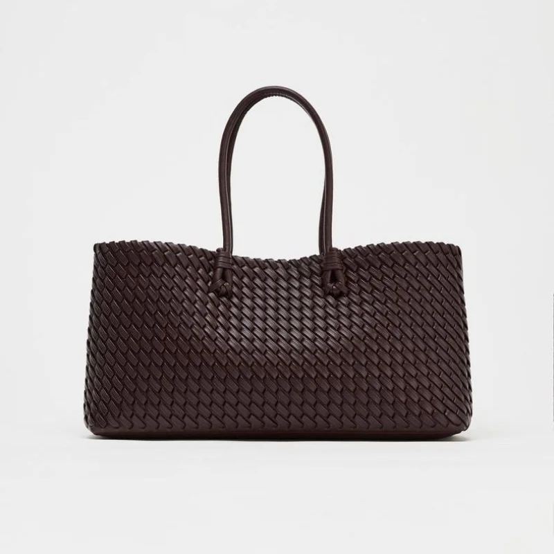 

European American Retro Weaving Handbag Fashion Brand Designer Bag Versatile Casual Single Shoulder Bag New Solid Color Tote Bag