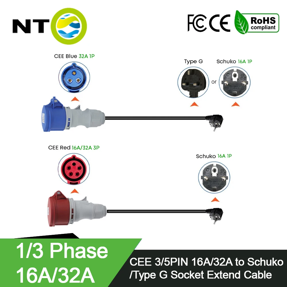 NTO 5-Pin Female EU Schuko Plug 32A CEE Red 5PIN Power Female Socket for EV Charging Connectors