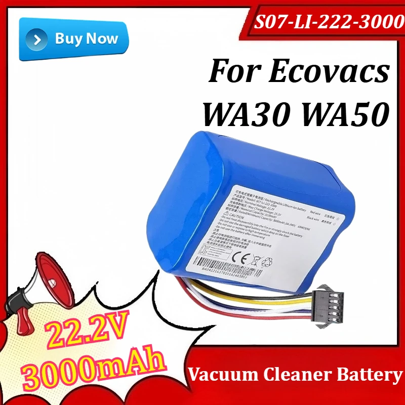 

S07-LI-222-3000 22.2V 3000mAh Vacuum Cleaner Battery for Ecovacs Cleaning Robot WA30 WA50 Accessories
