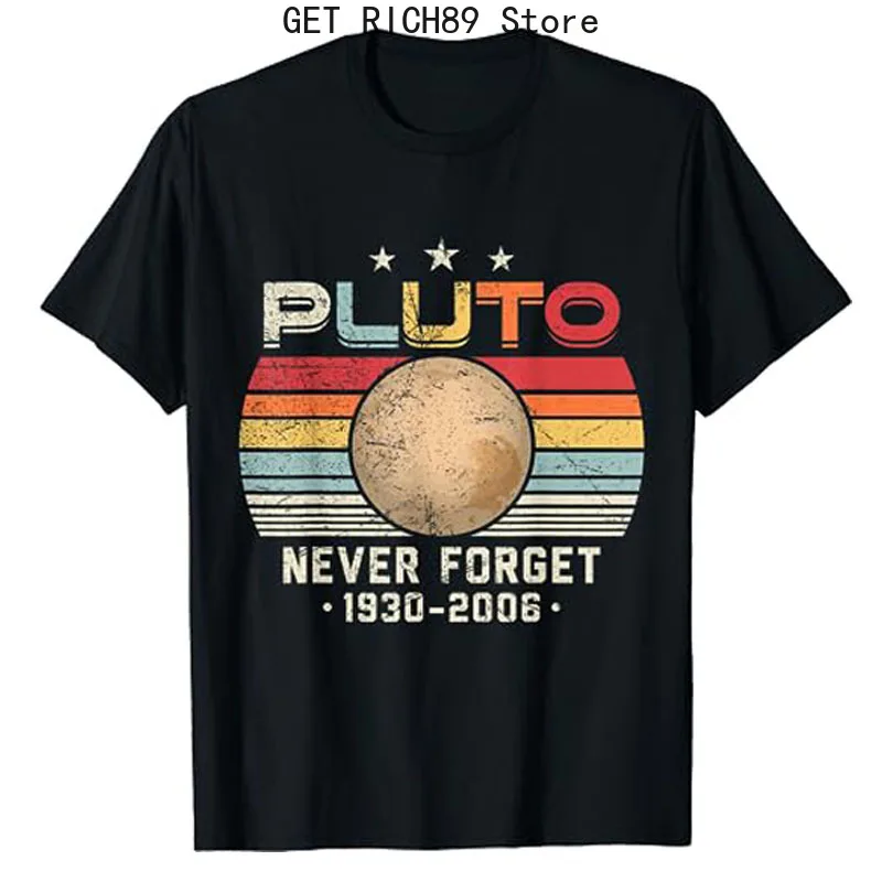 Mens Kids Never Forget Pluto Retro Funny Science Space T-Shirt Retro Style Solar Systems Graphic Tee Tops Short Sleeve Blouses