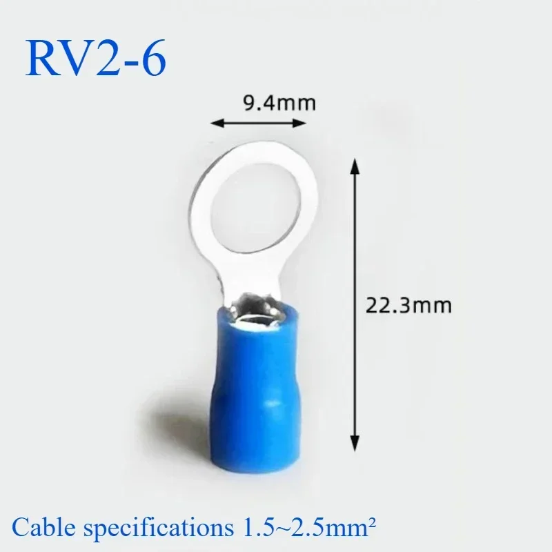 50PCS/100PCS RV2-6 Ring insulated terminal Cable Wire Connector Electrical Crimp Terminal