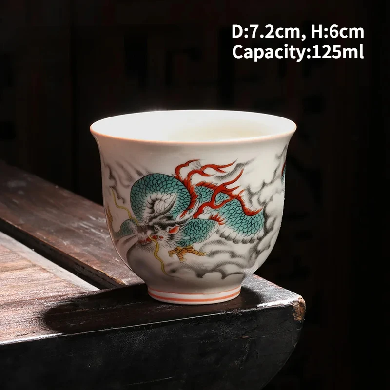 Vintage Zodiac Tea Tasting Cup Single Master Teacup Grass Ash Chinese Kung Fu Teaware Black Tea Ceramic Cups Household Porcelain