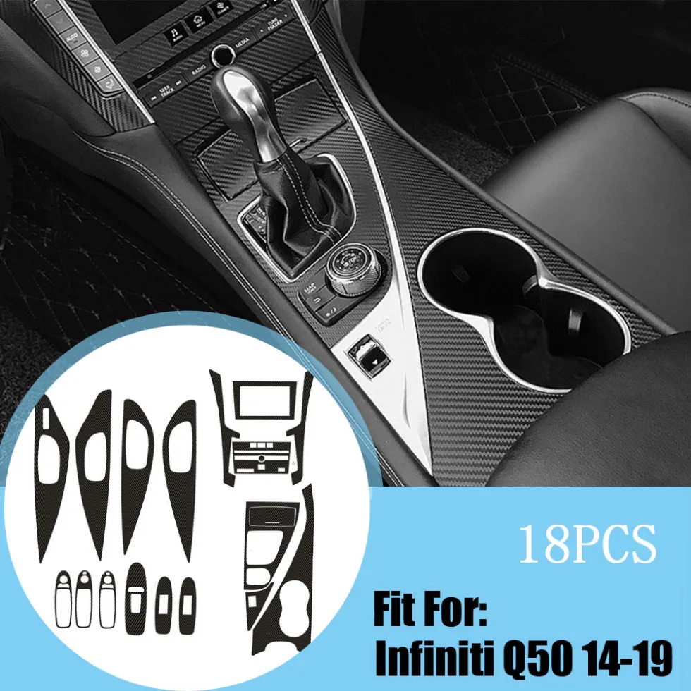 18pcs Auto Door Interior Styling Decor Stickers Car Center Console Scratch Protection Stickers for Infiniti Q50 2014-2019