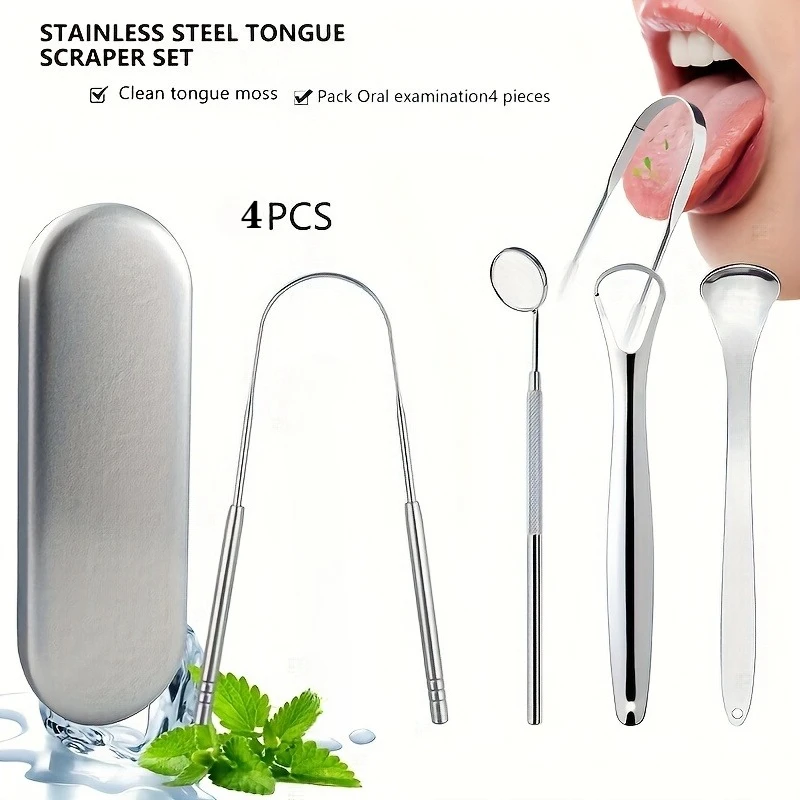 

Stainless Steel Tongue Scraper Set,420 Material,Cleans Tongue Coating,Oral Mirror, Tooth Cleaner,Tongue Coating,Relieves Oral