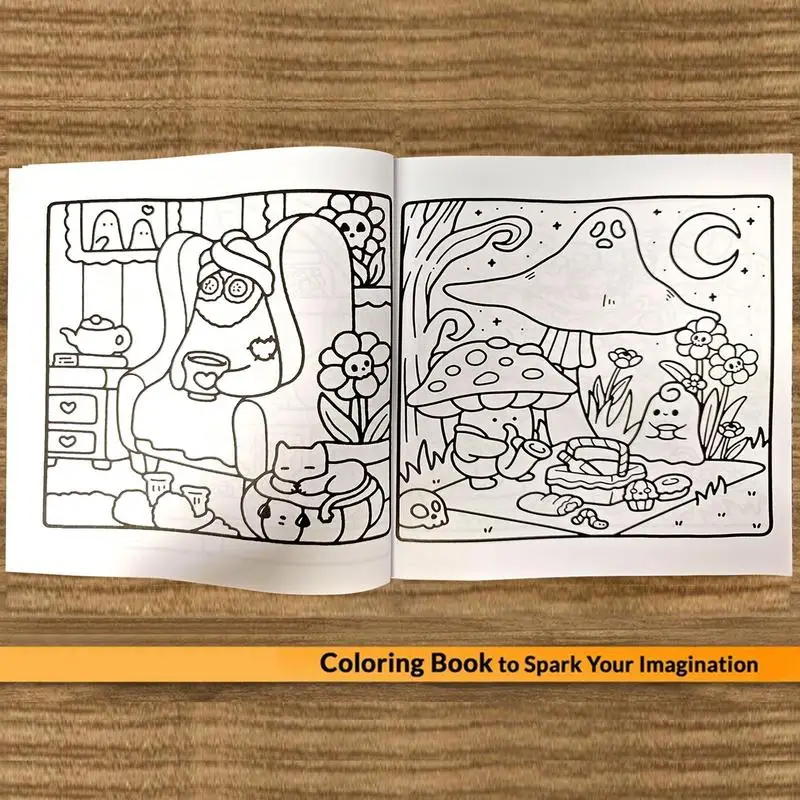 Coloring Book For Adults And Teens Halloween Theme Featuring Adorable Creepy Creatures In Cozy Moments For Relaxation Gift