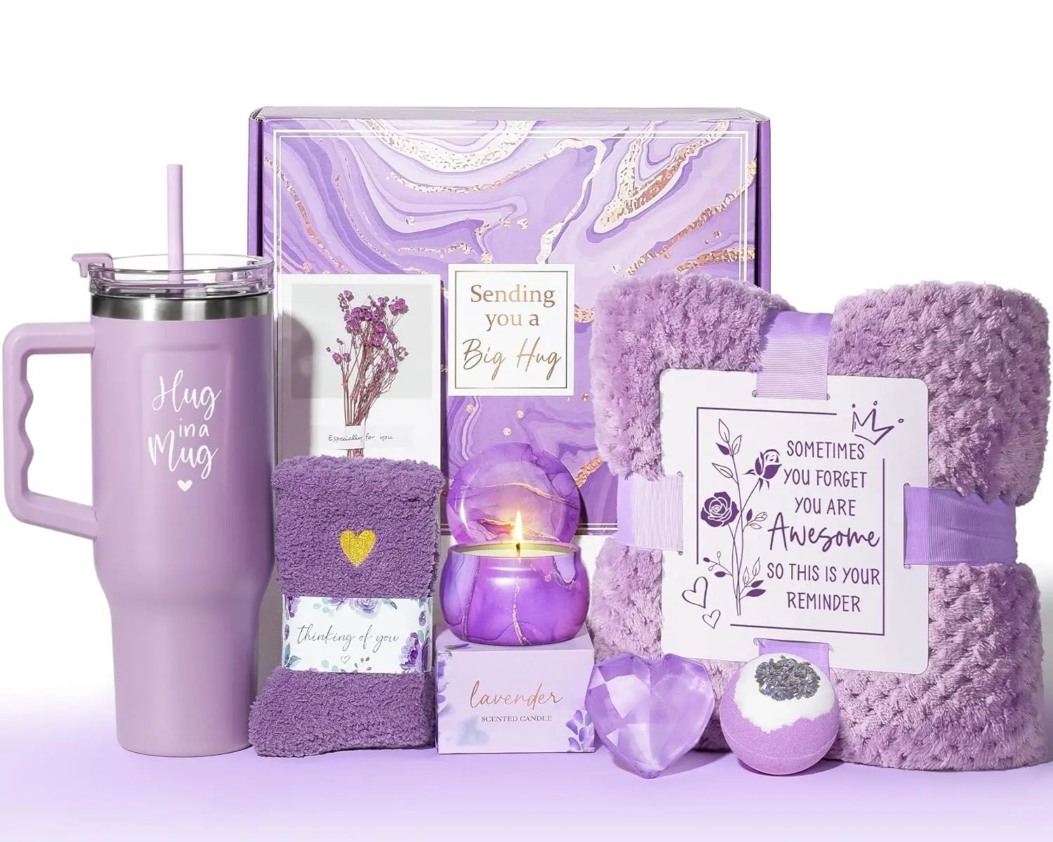 

Birthday Gifts for Women Self Care Gifts Get Well Soon Gifts, Lavender Relaxing Spa Gifts Basket Care Package w/ Flannel Blanket