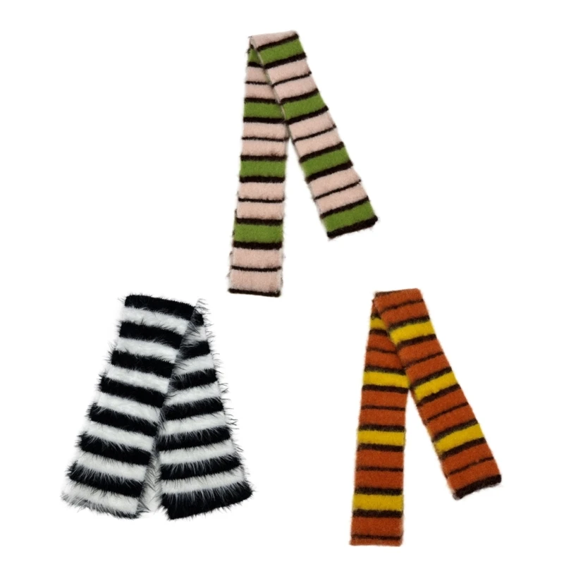 Skinny Scarf Furry Neckerchief Subculture Scarf Stripes Scarves for Women F0T5