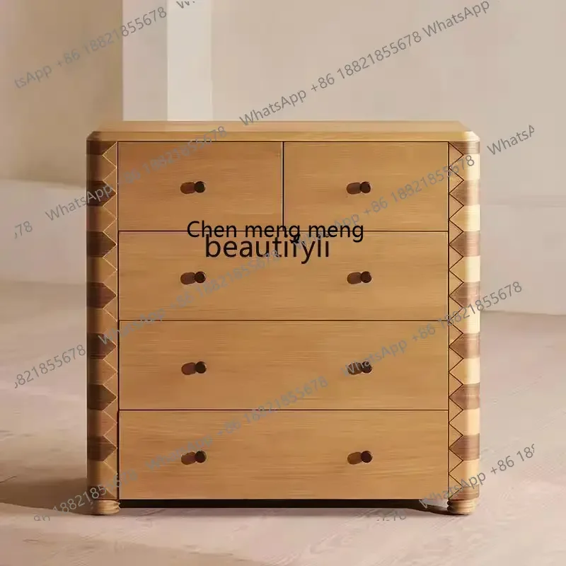 

E153 Nordic Retro Solid Wood Chest of Drawers Bedroom Designer Homestay Storage Bedside Table Wabi-Sabi Style Drawer Storage Cab