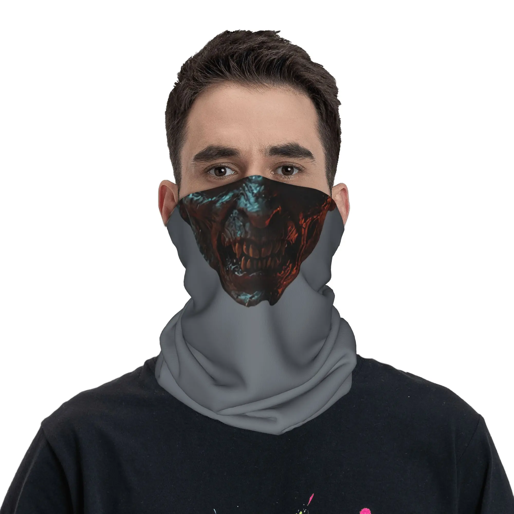 

Demon Head With Horns And Glowing Red Eyes Bandana Neck Gaiter UV Protection Face Scarf Cover Men Women Headwear Tube Balaclava