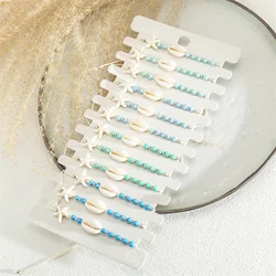 New 12Pcs/lot Shell Starfish Bracelet Set Weave Bracelets Set Women Adjustable Handmade Rope Braid Bracelet Jewelry Party Gift