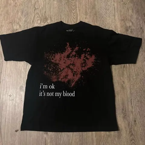 Y2K New Trendy Cotton Crew Neck Tee Harajuku Gothic Blood Letter Graphic Printed Oversized T Shirt Mens Womens Streetwear Tops