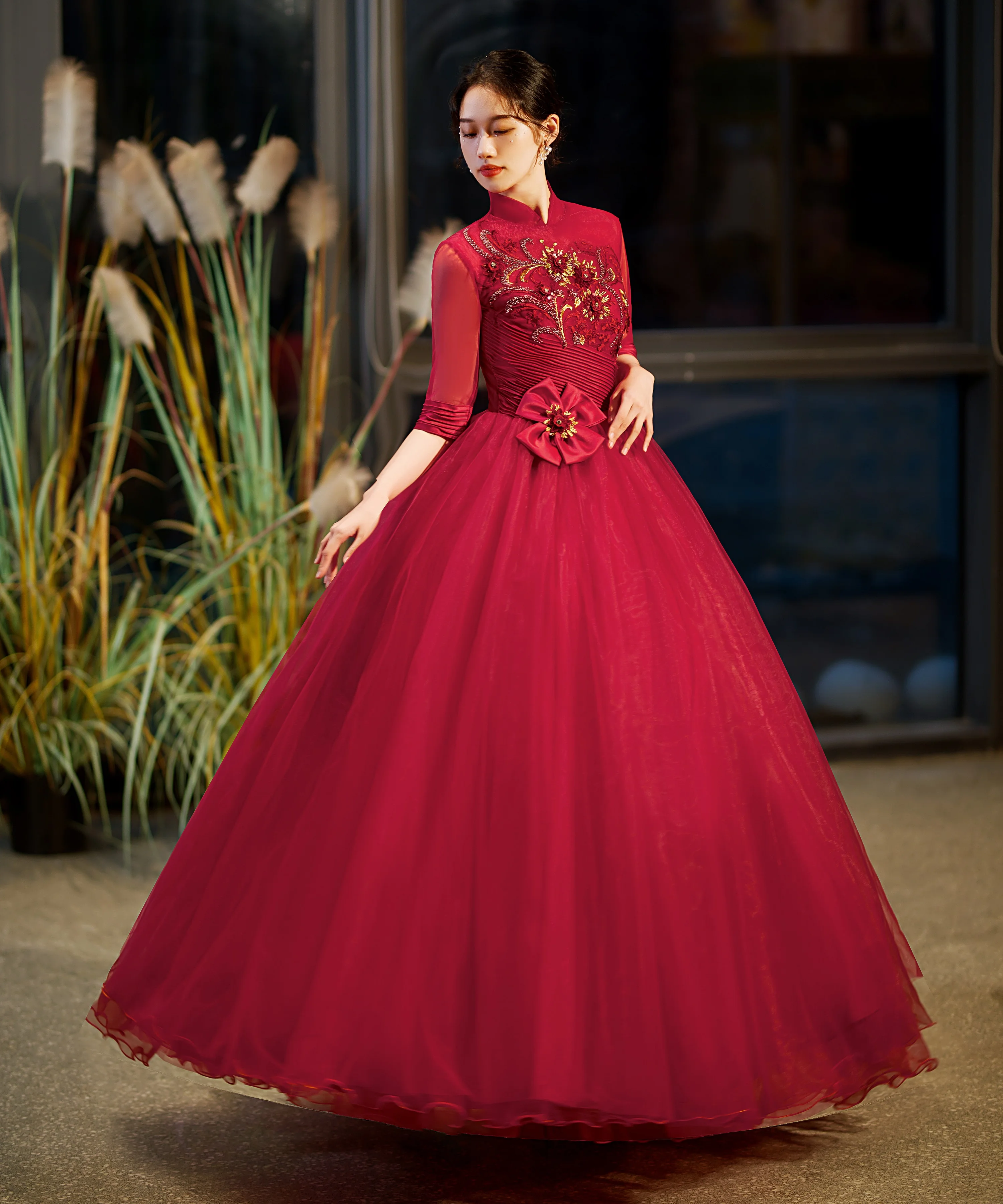 wine red stand collar lace ball gown wonderland cosplay medieval dress Renaissance gown queen VictorianBelle Ball/belle