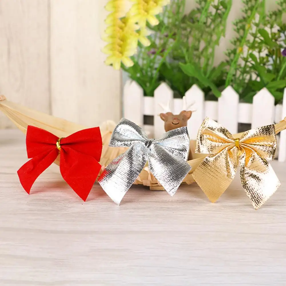 

12Pcs/Pack 5.5*5cm Christmas Bows Ornaments Golden Silver Red Bow Xmas Tree Decoration New Year Ornament Decor For Home Festival