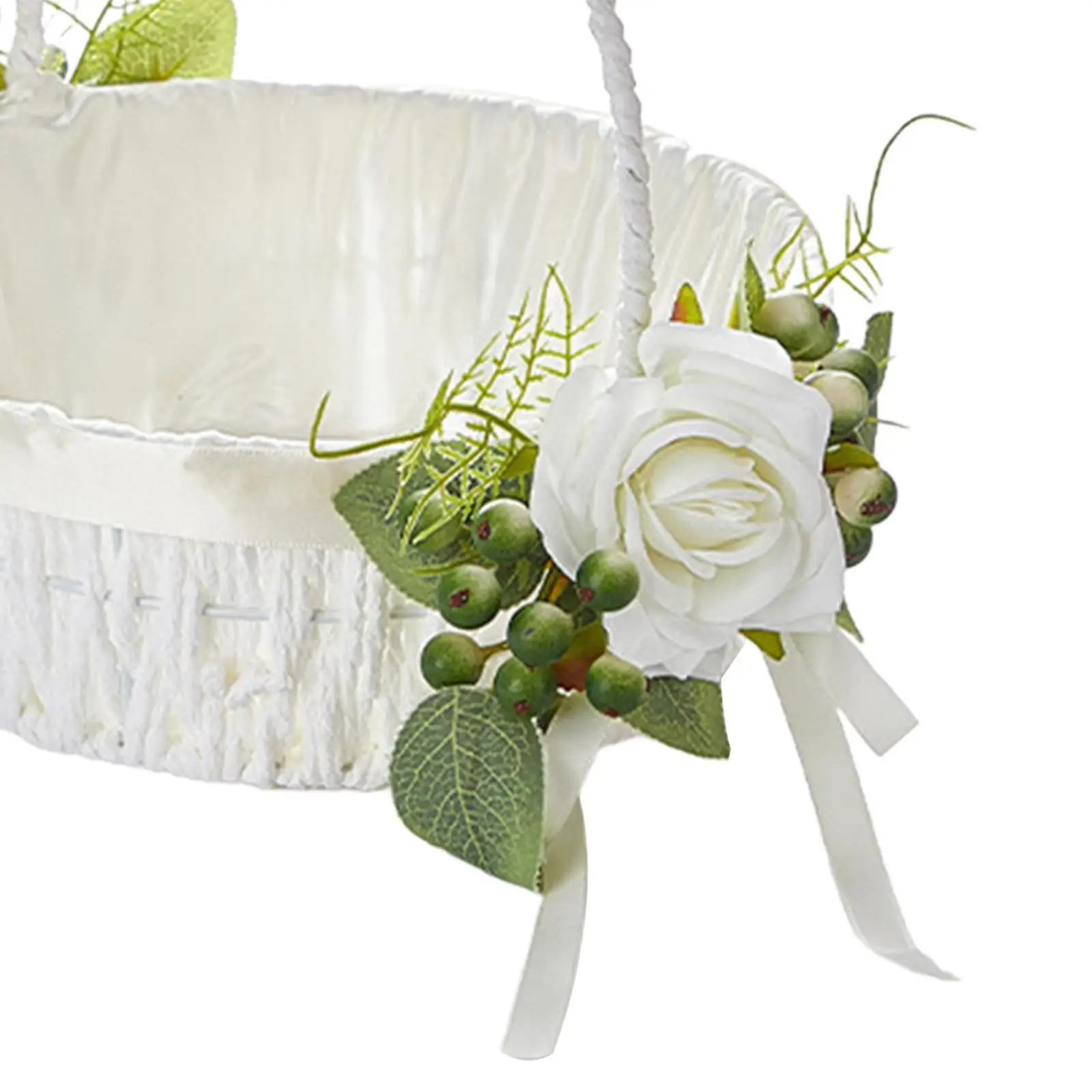 Flower Girl Basket Flower Petal Basket Portable Satin Flower Basket for Bride Shower Ceremony Banquet Engagement Ceremony Party