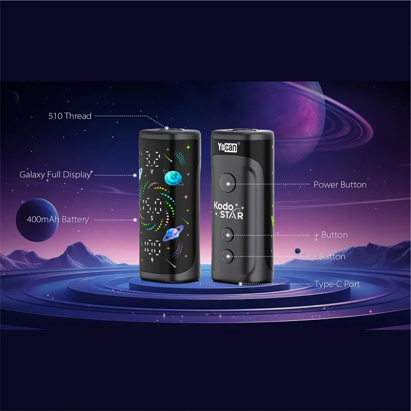 Original Yocan Kodo Star Box Mod 400mAh Preheat Battery Vape Pen 510 Thread Cart 1.8V-4.2V OLED Screen Electronic Cigarette