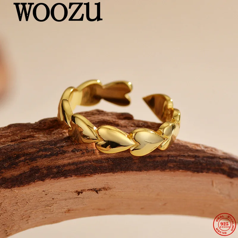 

WOOZU настоящее серебро 925 пробы гладкое сердце открытые кольца на палец для женщин вечерние панк геометрические пара модные ювелирные аксессуары