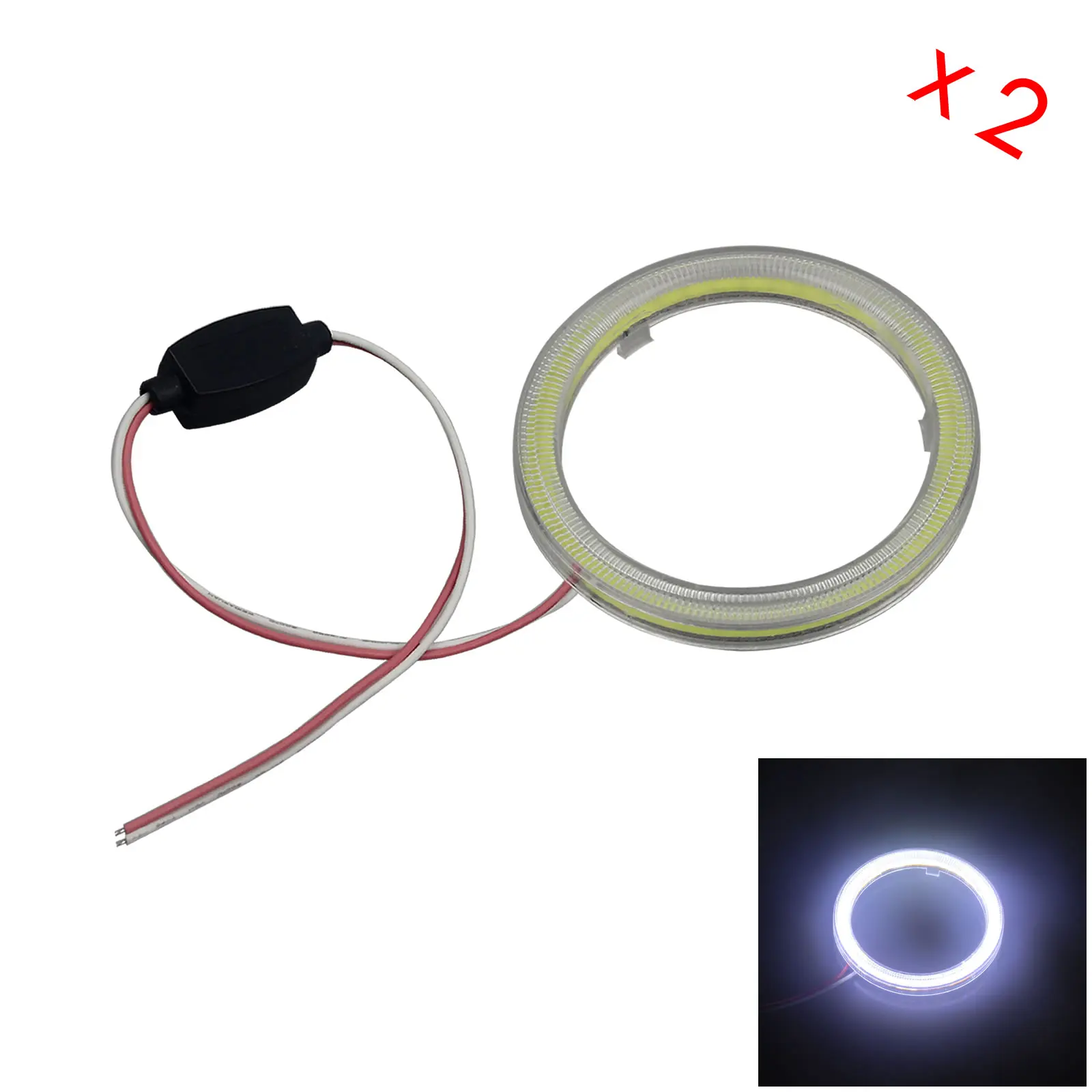 2x White Auto Angel Eye Halo Rings Light DRL Blub 70MM Cover 1 COB LED Z5057