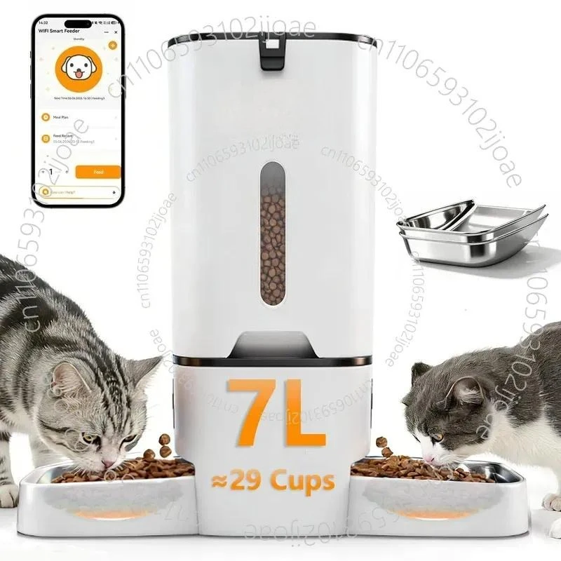 7L Double Bowl Pet Automatic Feeder Bilateral Double Shot Food Cat Video Feeder Dog Timing Quantification