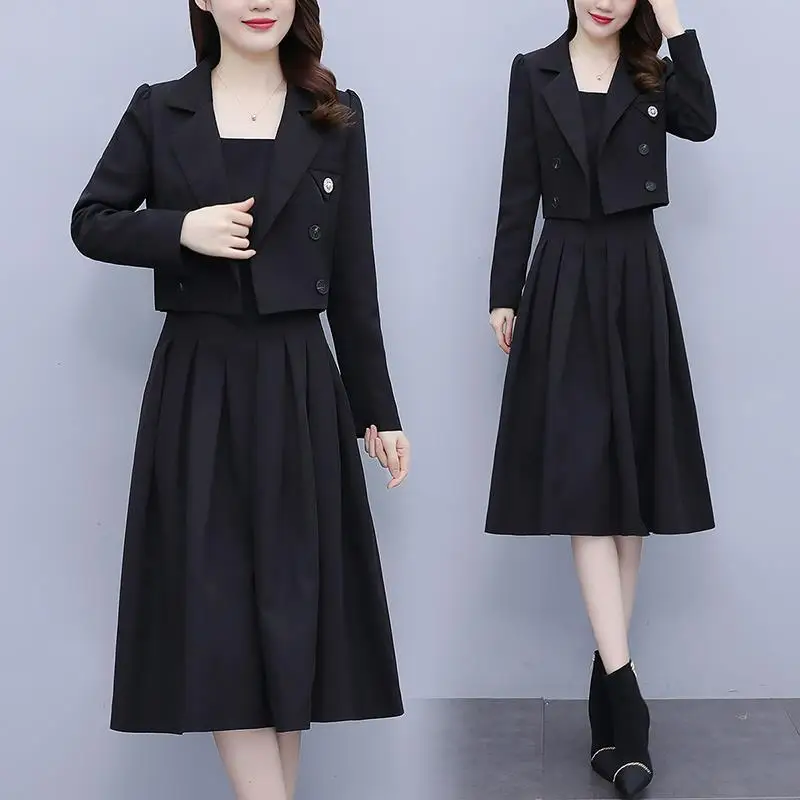 

Ele Two-Piece Set Women's Gored Skirt Dr Slimming High Waist Midi Skirt Polyester Fiber Commute Sle Pure Color