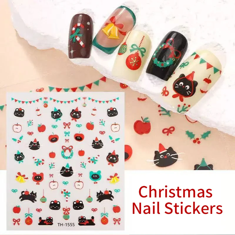 Calcomanías para uñas DIY, lindo pan de jengibre, Papá Noel, árbol de Navidad, campana, calcomanías para uñas, decoración de manicura para fiesta, deslizadores