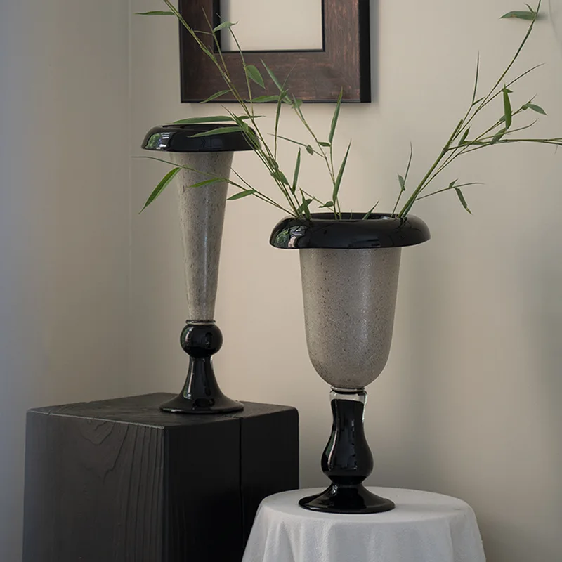 

Premium glass vase ornament B & B model room decoration wabi sandy wind high-footed wind lamp flower utensil fresh cut branches